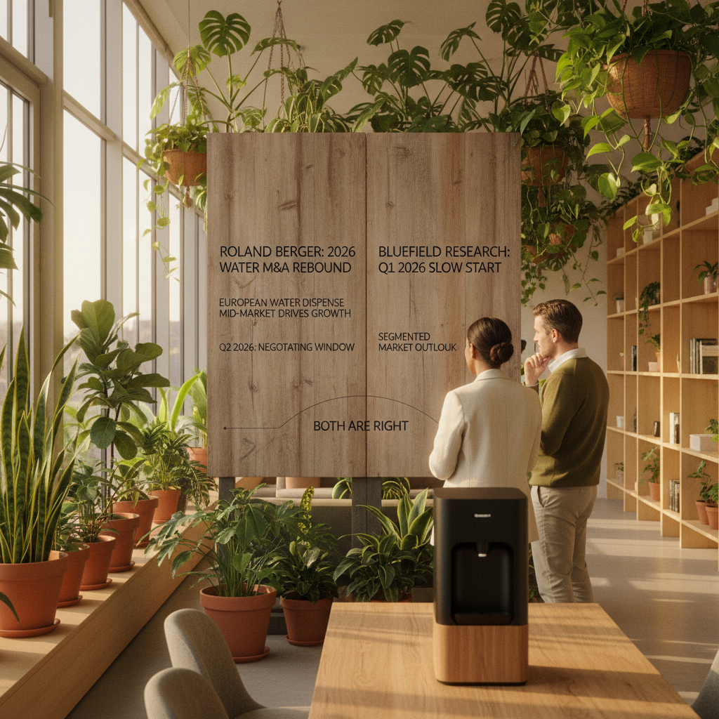 Two takes on 2026 water M&A — Roland Berger and Bluefield disagree, and the water dispense mid-market sits in both stories
